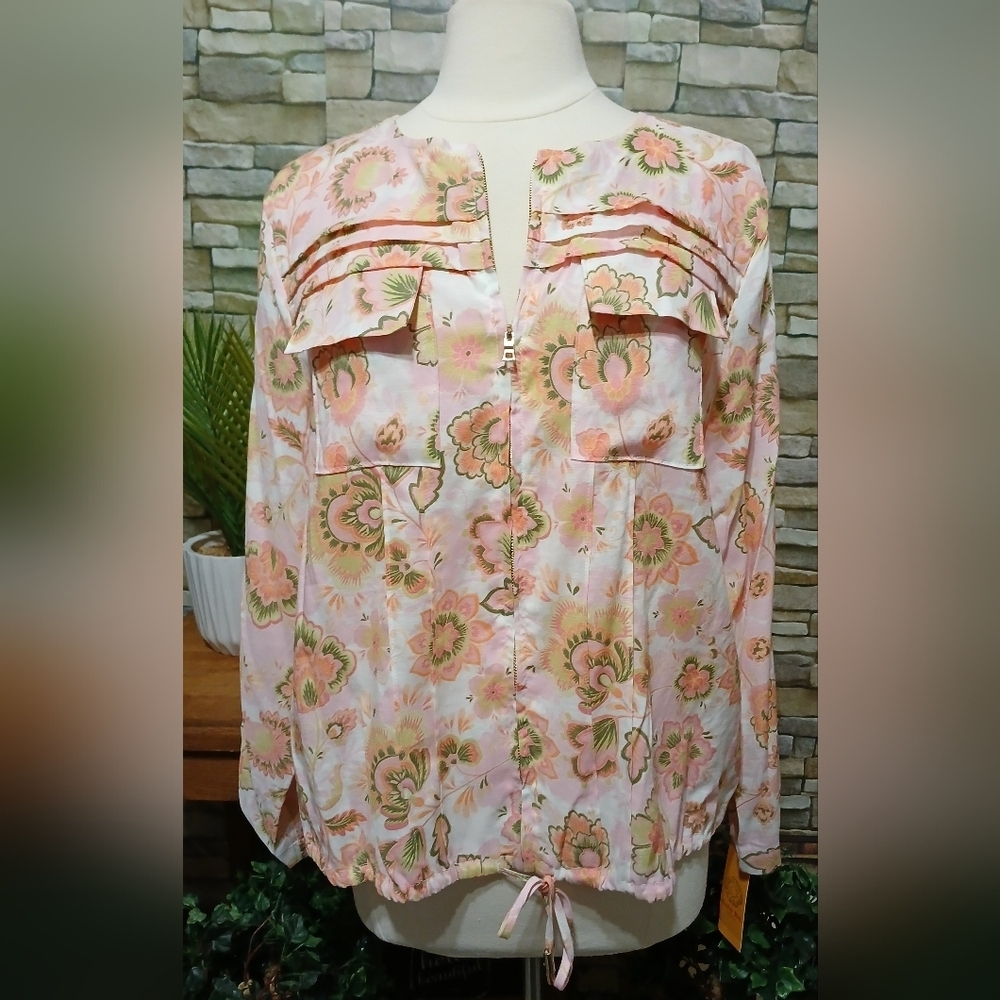 New Ladies Large Floral Pink Zip Top Soiree